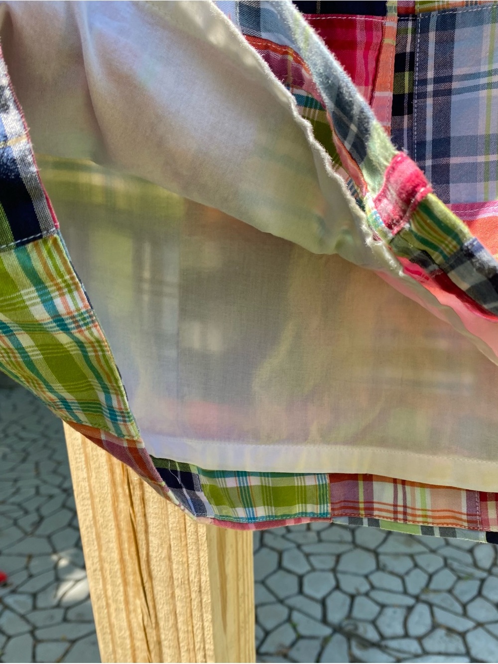NWOT L.L. BEAN Multicolor Patchwork Plaid Cotton A-Line Skirt w/Navy Tie, Belted - Picture 8 of 8